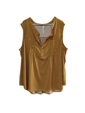 NY Collection Women's Sleeveless Knit Y-Neck Top, Gold Black, Plus Size 3X